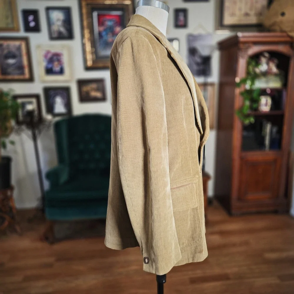 Vintage 70s Mens Tan Corduroy Blazer Jacket Made in Yugoslavia 2 Button Classic‎